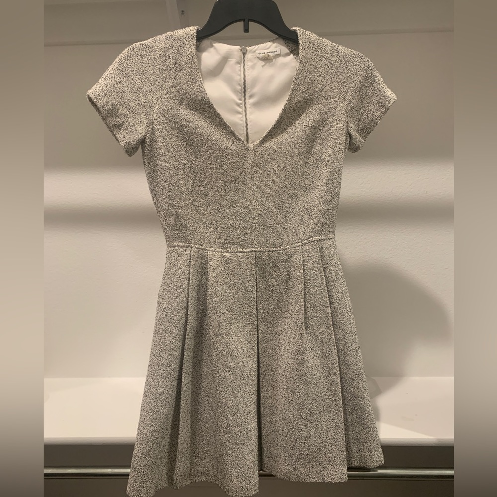 Club Monaco Structured black and cream speckled pleated dress